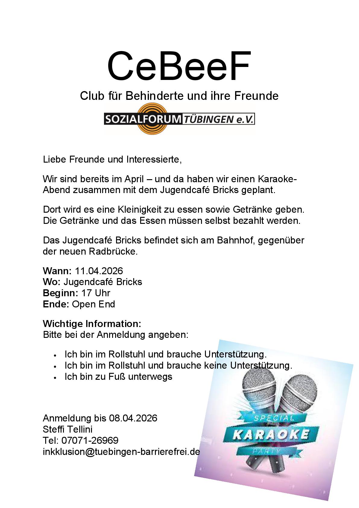 Einaldung Karaoke Party im Bricks am 11.04.2026