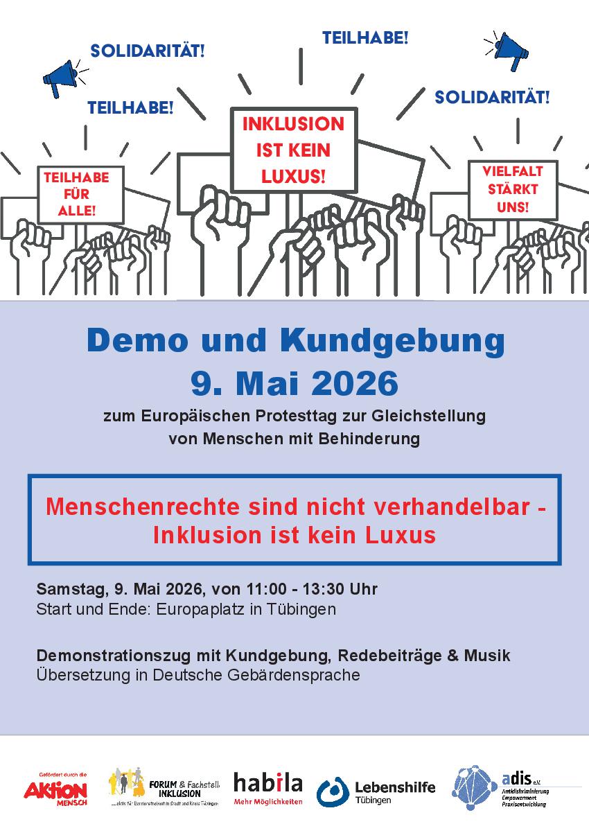 Demo und Kundgebung 9. Mai 2026 Menschenrechte sind nicht verhandelbar - Inklusion ist kein Luxus